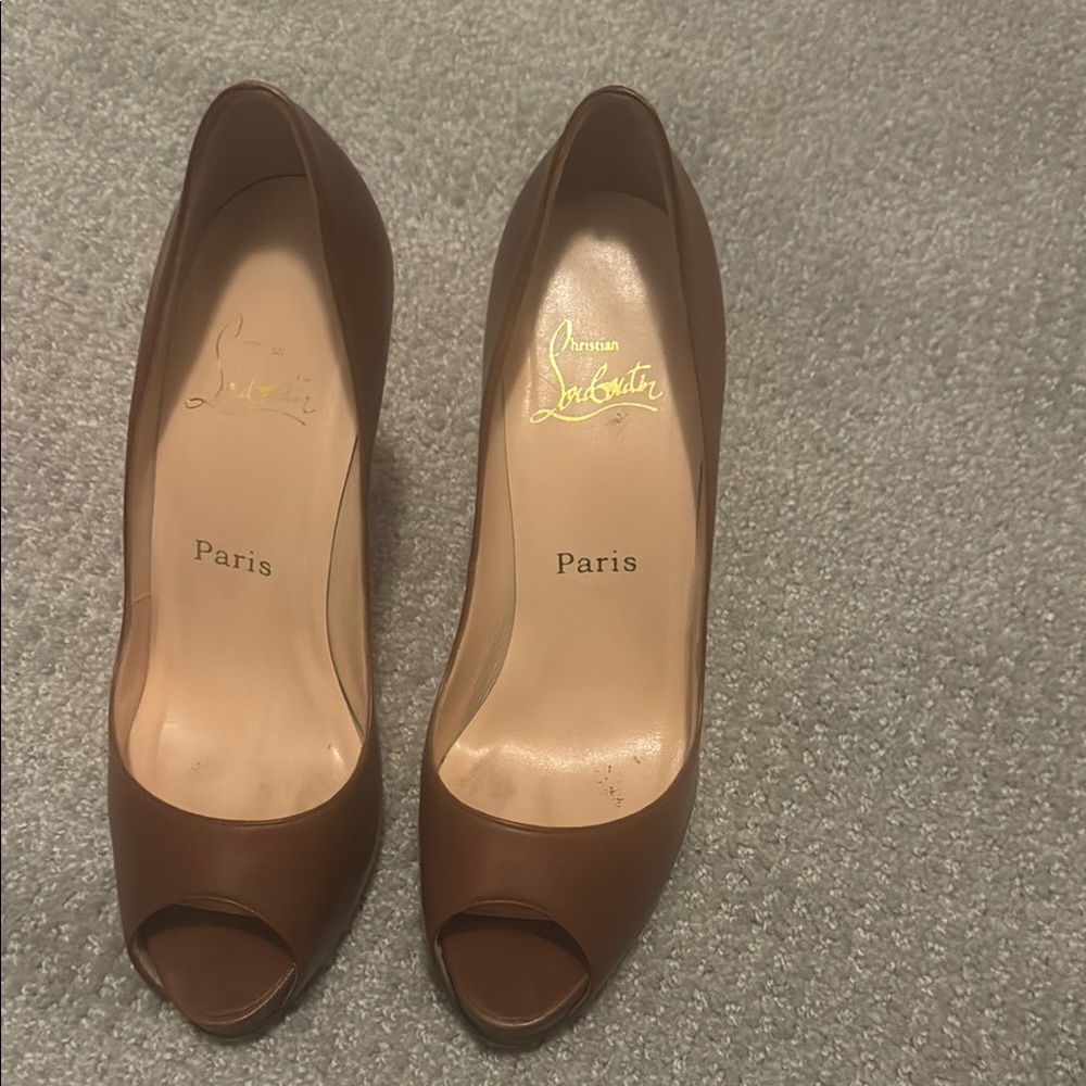 Christian Louboutin Brown Peep Toe Pumps